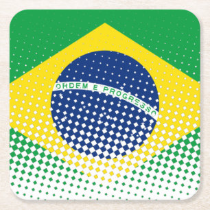Flag Of Brazil With Halftone Effect Square Paper Coaster