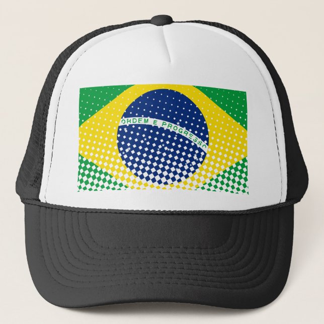 Flag Of Brazil With Halftone Effect Trucker Hat (Front)