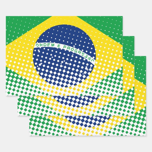 Flag Of Brazil With Halftone Effect Wrapping Paper Sheet (Set)