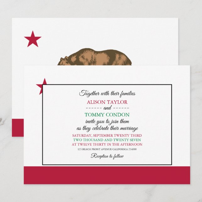 Flag of California, Californian Wedding Invitation (Front/Back)