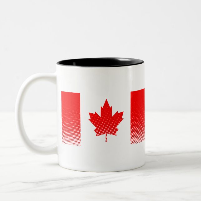Flag Of Canada With Halftone Effect Two-Tone Coffee Mug (Left)