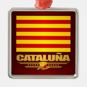 Flag of Cataluna (Catalonia) Metal Tree Decoration