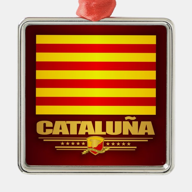 Flag of Cataluna (Catalonia) Metal Tree Decoration (Front)