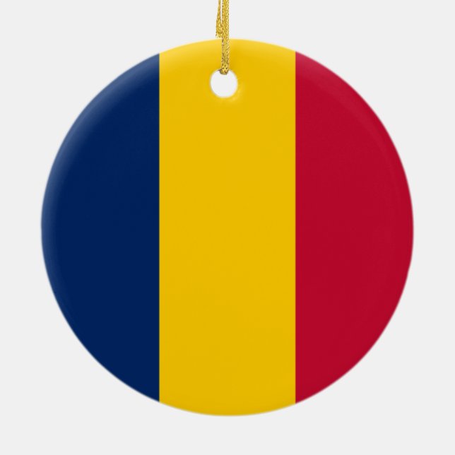 Flag of Chad (African Country) Ceramic Tree Decoration (Back)
