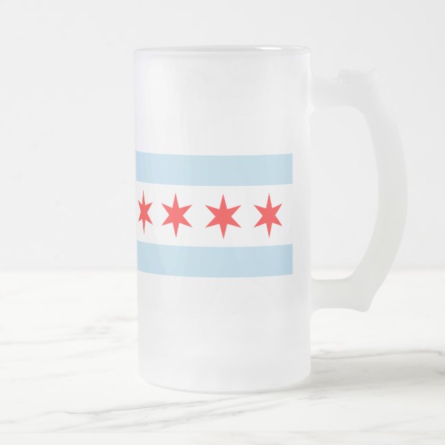 Flag of Chicago, Illinois Frosted Glass Beer Mug (Right)