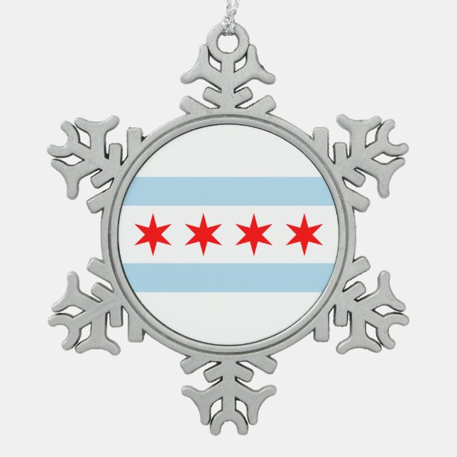 Flag of Chicago, Illinois Snowflake Pewter Christmas Ornament (Front)