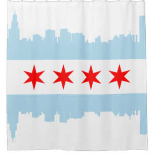 Flag of Chicago Skyline Shower Curtain