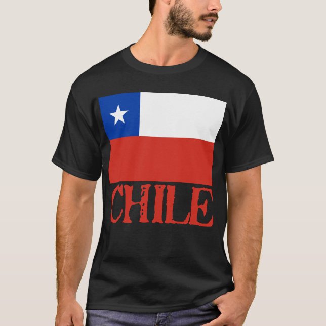 Flag of Chile with the Name Chile Tshirts, Buttons T-Shirt (Front)