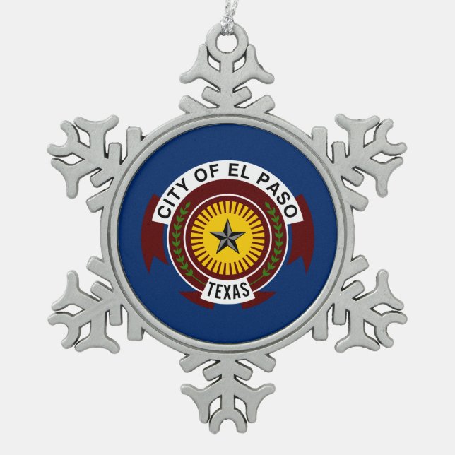 Flag of City of El Paso, Texas Snowflake Pewter Christmas Ornament (Front)
