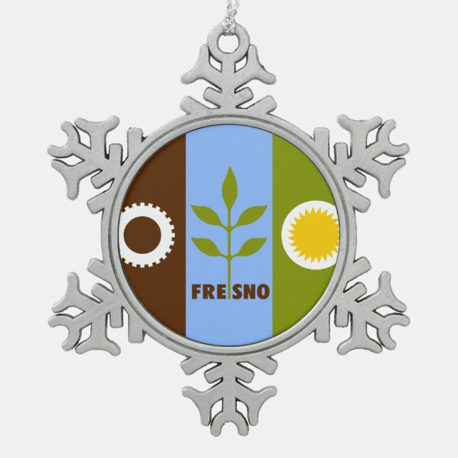 Flag of city of Fresno, California Snowflake Pewte Snowflake Pewter Christmas Ornament (Front)