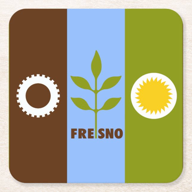 Flag of city of Fresno, California  Square Paper Coaster (Front)
