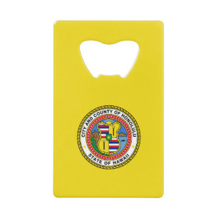 Flag of city of Honolulu, Hawaii Credit Card Bottl