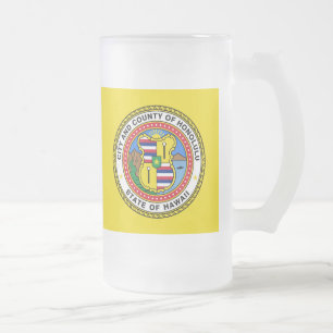 Flag of city of Honolulu, Hawaii Frosted Glass Bee Beer Mug