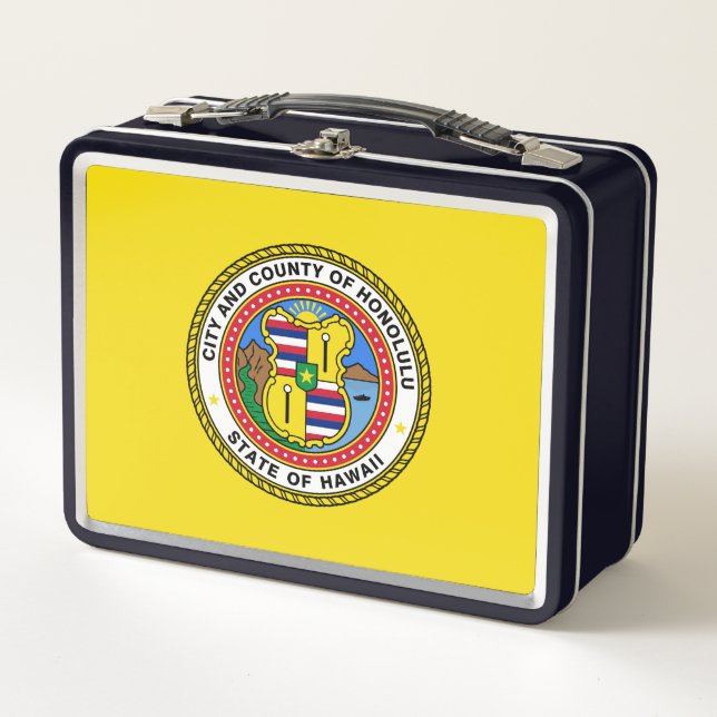 Flag of city of Honolulu, Hawaii Golf Hat Clip Metal Lunch Box (Front)
