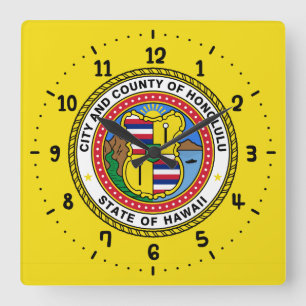 Flag of city of Honolulu, Hawaii Square Wall Clock