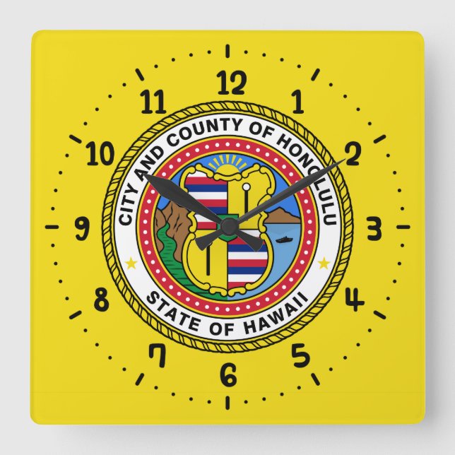 Flag of city of Honolulu, Hawaii Square Wall Clock (Front)