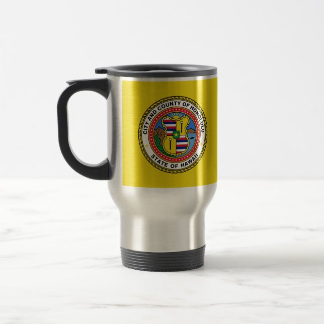 Flag of city of Honolulu, Hawaii Travel Mug (Left)