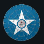 Flag of city of Houston, Texas Dartboard With Dart<br><div class="desc">Dartboard with flag of Houston, Texas; blue flag with seal of Houston in a white star, with an illustration of a train</div>
