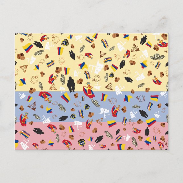 Flag of Colombia with famous items of the country Postcard (Front)