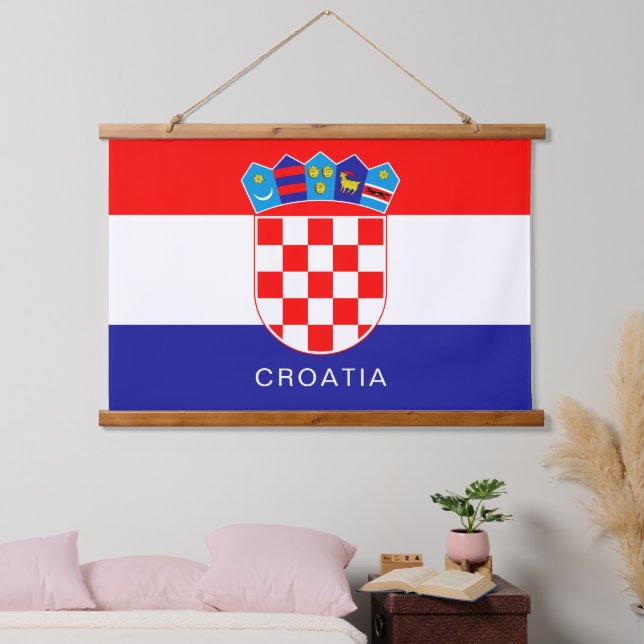 Flag of Croatia With Custom Text Hanging Tapestry (Bedroom)