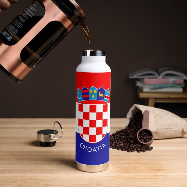 Flag of Croatia With Custom Text Water Bottle (Coffee)