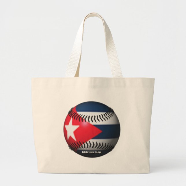 Flag of Cuba on a Baseball Large Tote Bag (Front)