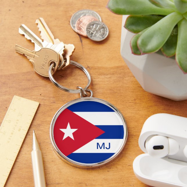 Flag of Cuba with Custom Monogram Key Ring (Desk)