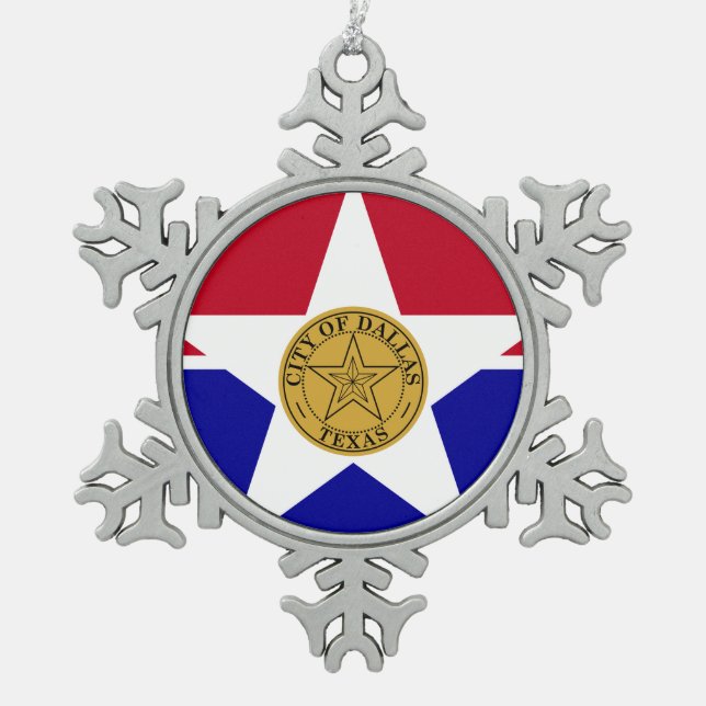 Flag of Dallas, Texas Snowflake Pewter Christmas O Ornament (Front)