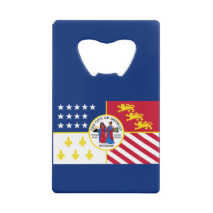 Flag of Detroit, Michigan Credit Card Bottle Opene