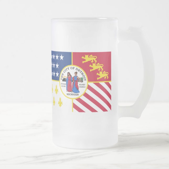 Flag of Detroit, Michigan Frosted Glass Beer Mug (Right)
