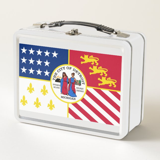 Flag of Detroit, Michigan Metal Lunch Box (Front)