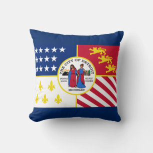 Flag of Detroit, Michigan Throw Pillow