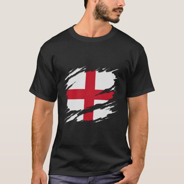 Flag Of England St George'S Cross Ripped Reveal T-Shirt (Front)