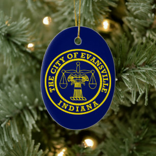 Flag of Evansville, Indiana Ceramic Tree Decoration