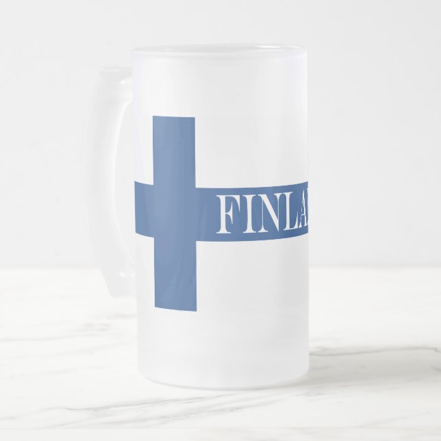 Flag of Finland Blue Cross Suomi Frosted Glass Beer Mug (Front Left)