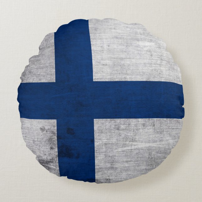 Flag of Finland Grunge Round Cushion (Front)