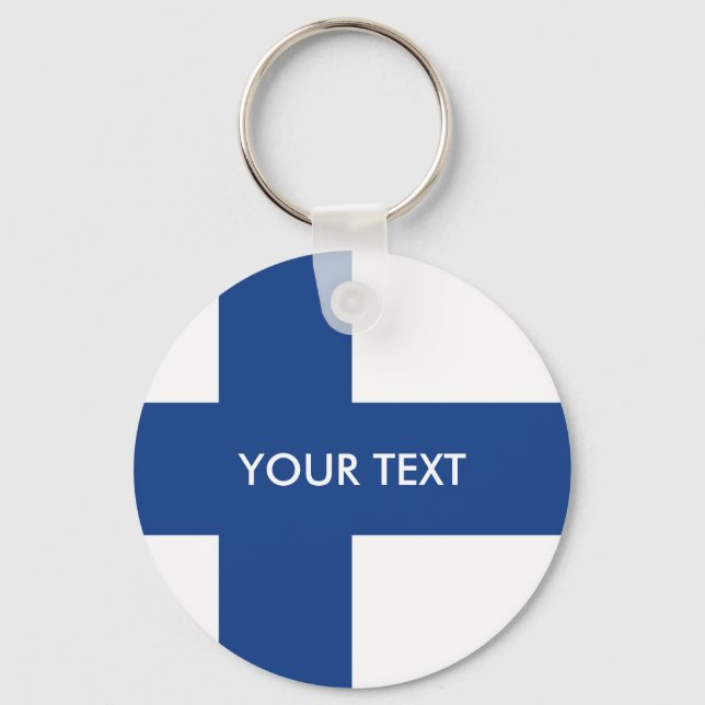 Flag of Finland keychain with custom text (Front)