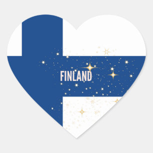 Flag of Finland, labelled Heart Sticker