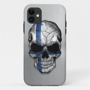 Flag of Finland on a Steel Skull Graphic iPhone 11 Case