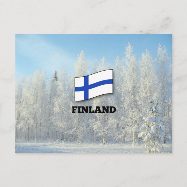 Flag of Finland, Snow-Covered Pine Trees Postcard (Front)