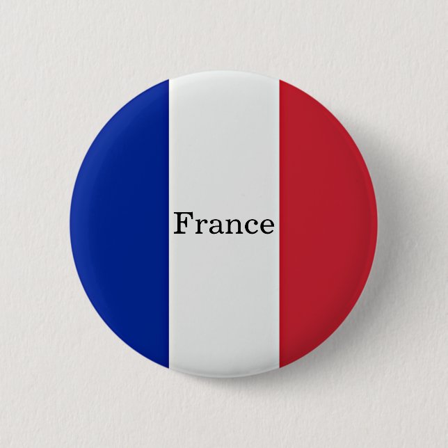 Flag of France, labelled, 6 Cm Round Badge (Front)