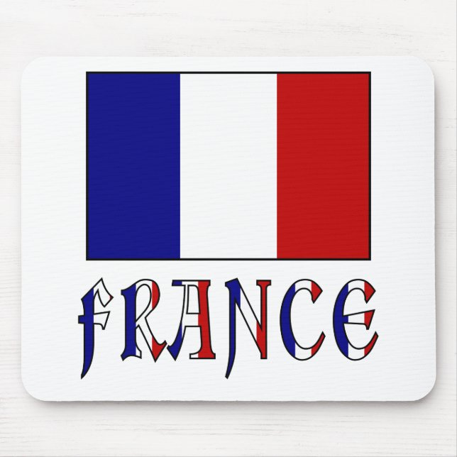 Flag of France with coloured name Mouse Mat (Front)