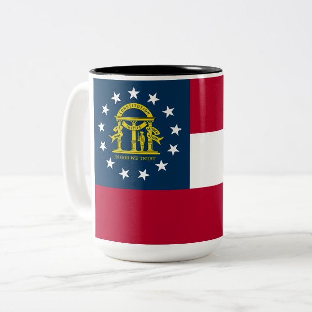 Flag of Georgia (US State) Two-Tone Coffee Mug (Front Left)