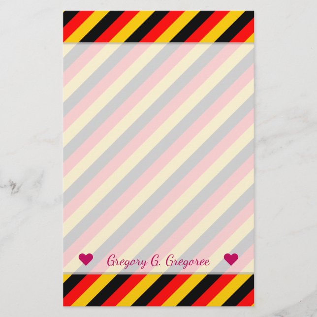 Flag of Germany Inspired Coloured Stripes Pattern Stationery (Front)