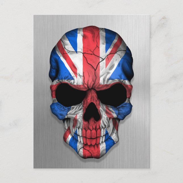 Flag of Great Britain on a Steel Skull Graphic Postcard (Front)