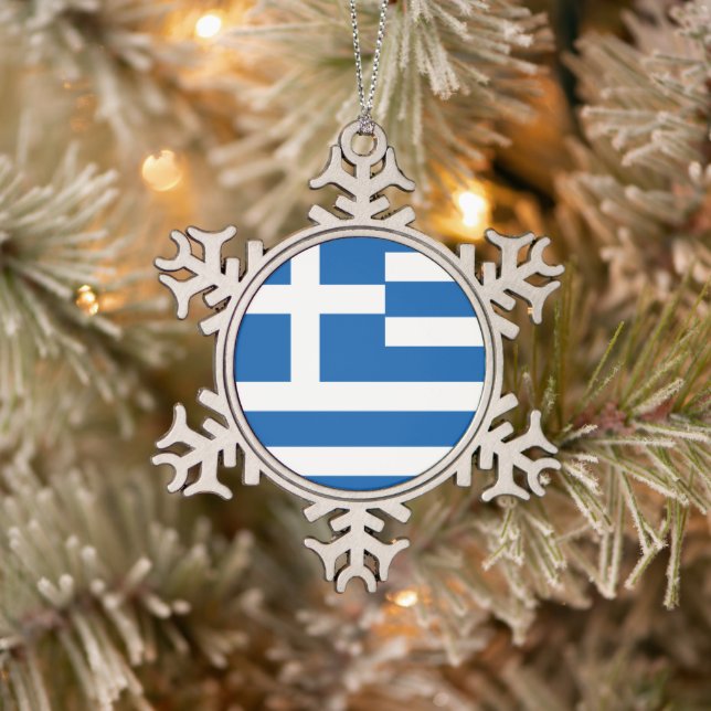 Flag of Greece Greek Flag Snowflake Pewter Christmas Ornament (Tree)
