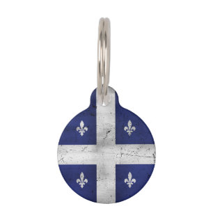 Flag of grunge Quebec eroded style Pet Tag