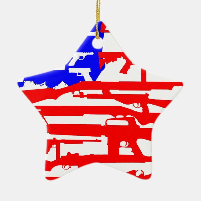 Flag Of Guns 2nd Amendment Ceramic Tree Decoration (Front)
