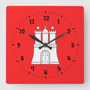 Flag of Hamburg Square Wall Clock