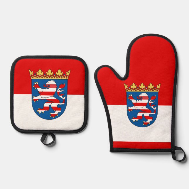 Flag of Hesse Pinback Button Oven Mitt & Pot Holder Set (Front)